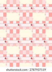 Cute seamless pattern collection featuring sweet strawberries, fresh lemons, juicy peaches, cupcakes, and elegant floral ornaments. Hand drawn fruit and dessert backgrounds in pastel colors, perfect for textile, fabric, wallpaper, and wrapping paper design
