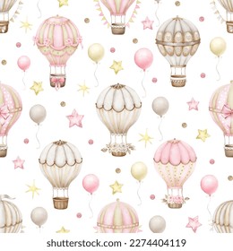 Cute seamless pattern with hot air balloons.
Watercolor hand painted seamless pattern for baby with hot air balloons. - Powered by Shutterstock