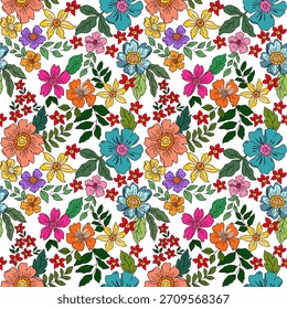 Cute seamless pattern in small flower.Small colorful flowers.