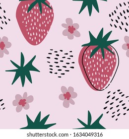 Cute seamless pattern with strawberries, raster version