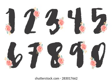 Cute Set Decorative Painted Numbers Flowers Stock Illustration 283017662