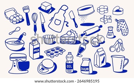 Cute set of elements on the theme of baking confectionery doodle illustratio
