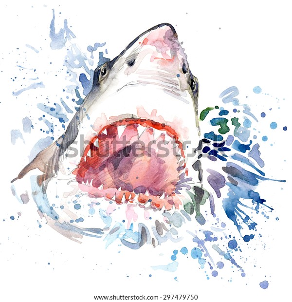 Cute Shark Watercolor Illustration Marine Nature Stock Illustration Shutterstock