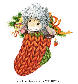 Cute Sheep Winter Holiday Watercolor Illustration Stock Illustration ...