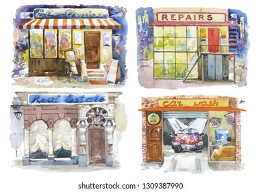 Cute Shopfront Different Services Real Estate Stock Illustration ...