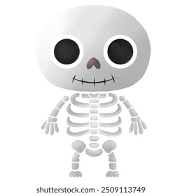 Cute skeleton character with round head, big black eyes and friendly smile, perfect for Halloween themed festivals, decorations and children's stories - Powered by Shutterstock