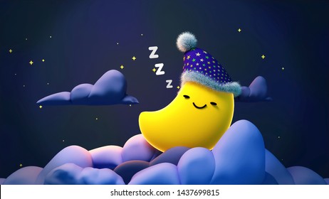 Cute Sleeping Moon Zzz Night Concept Stock Illustration 1437699815 ...