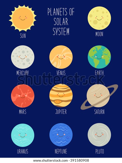 Cute Smiling Cartoon Characters Planets Solar Stock Illustration ...