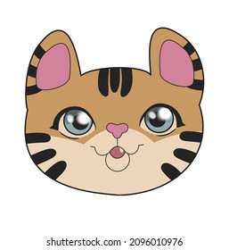 Cute Smiling Little Tiger Cub Face With Stripes With Gray Big Eyes