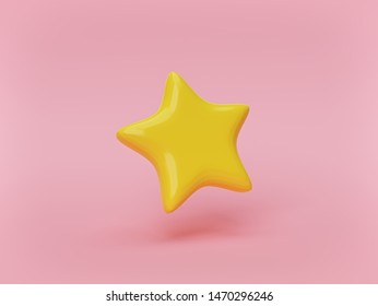 Cute Smooth Yellow Star Isolated On Pastel Pink Background. Minimal Design. 3d Rendering