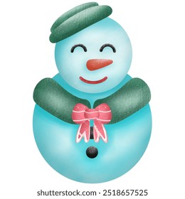 A cute snowman dressed in a green outfit with a red bow tie - Powered by Shutterstock