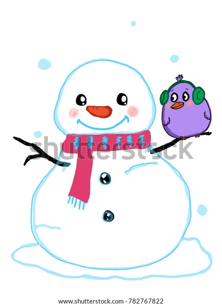 Cute Snowman Smiling Illustration Drawing Cute Stock Illustration