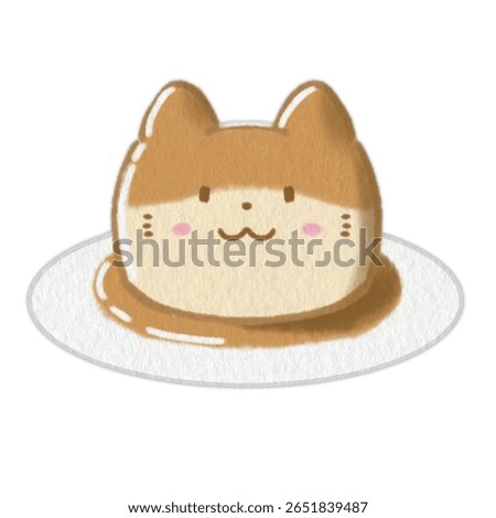 Cute soft cat pudding on a plat illustration, pudding drawing, cute dessert