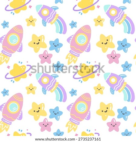 Cute Space Rocket and Stars Pattern