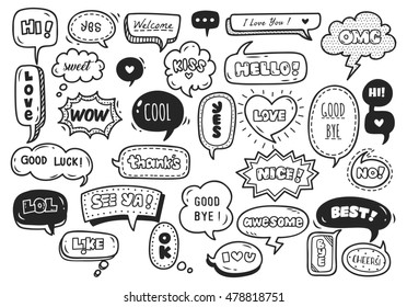 Set Cute Speech Bubble Text Doodle Stock Vector (Royalty Free ...
