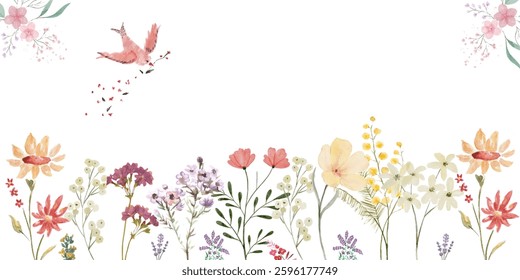 Cute Spring Floral Background Vector. Botanical Illustration With Copy Space. Awesome Floral Background Vector