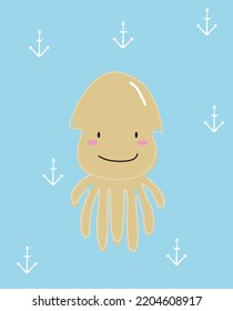 Cute Squid Under The Sea.  