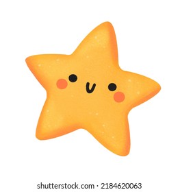 Cute Star Clip Art, Kawaii Star, Starfish, Isolated On White Background, Suitable For Prints, Postcards, Patterns, Stickers, Website Elements