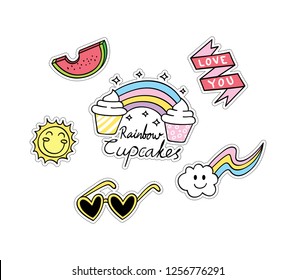 Cute Sticker Patches Design Set Stock Illustration 1256776291 