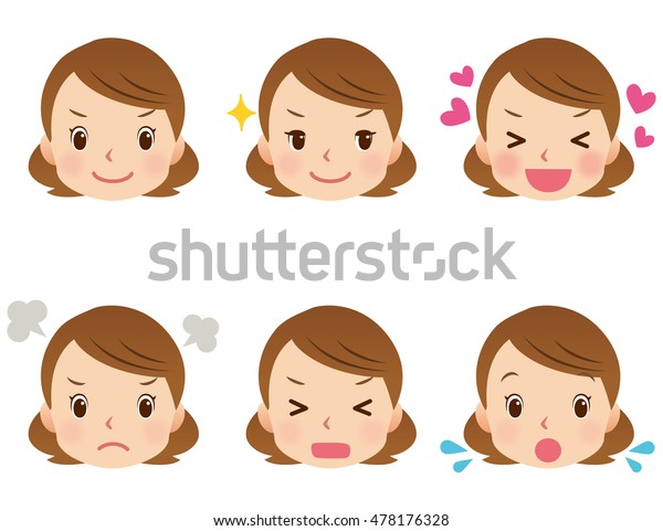 Cute Style Young Mom Face Set Stock Illustration 478176328