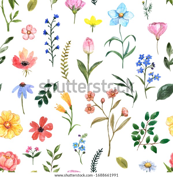 Cute Summer Meadow Flowers Seamless Pattern Stock Illustration ...