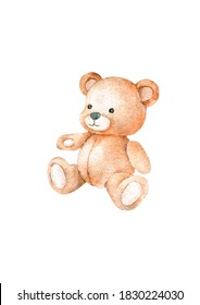 Cute taddy bear Hand drawn watercolor isolated illustration on white background
