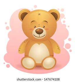 Cute teddy bear children toy realistic drawing isolated