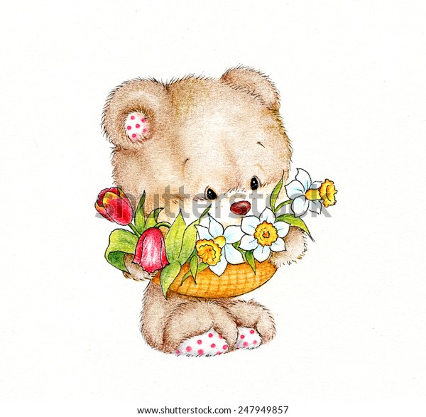 Cute Teddy Bear Flowers Stock Illustration 247949857