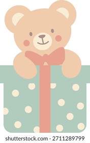 Cute Teddy Bear in a Gift Box Illustration