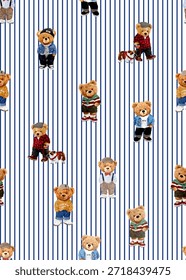 cute teddy bear pattern design on a line