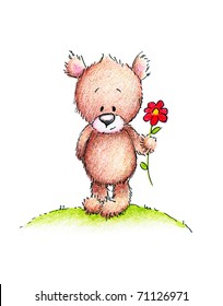 Cute Teddy Bear Red Daisy On Stock Illustration 71126971 | Shutterstock