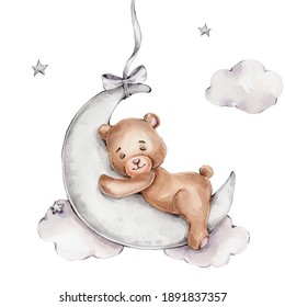 Watercolor Hand Draw Illustration Brown Teddy Stock Illustration 1497359783