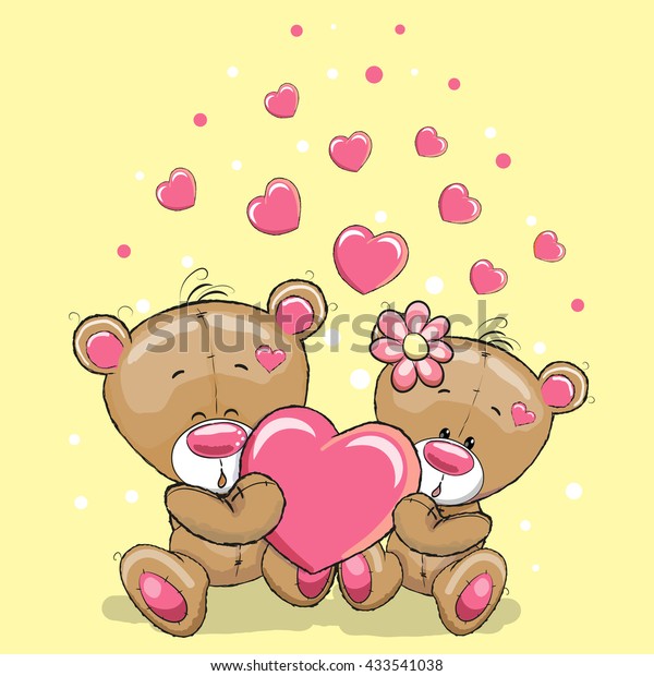 Cute Teddy Bears Heart On Yellow Stock Illustration 433541038 ...