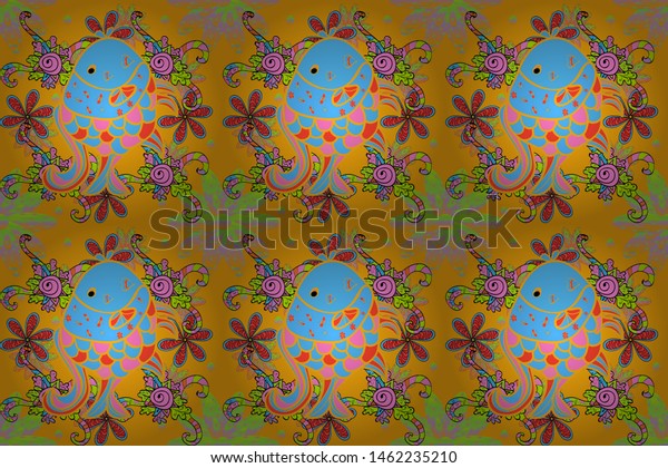 Cute Texture Fish Pattern Raster Illustration Stock Illustration ...