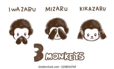 cute three monkeys  see no evil hear no evil say no hand drawn illustration