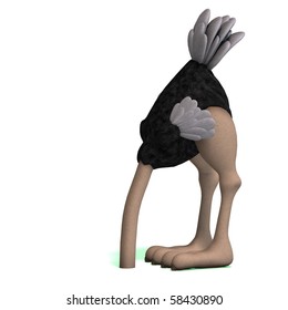cute toon ostrich gives so much fun. 3D rendering with clipping path and shadow over white