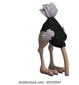 cute toon ostrich gives so much fun. 3D rendering with clipping path and shadow over white