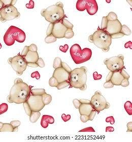 Cute toy teddy bear seamless pattern. Collection of animals for children's design