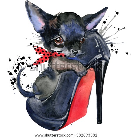 Cute Toy Terrier breed of dog watercolor illustration 