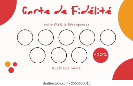 Cute Trendy flat template for Carte de fidelité récompense 20% off business loyalty points stamping card entreprise autoentrepreneur inspiration ecommerce brand bold calligraphic concept contrast red  - Powered by Shutterstock