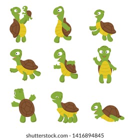 Cute Turtle Green Tortoise Child Various Stock Vector (Royalty Free ...