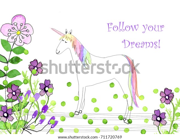 Cute Unicorn Garden Lettering Follow Your Stock Illustration 711720769