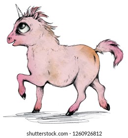Cute unicorn as mythical creature and pink water color