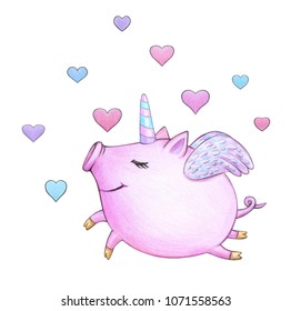  Cute  unicorn, pig cartoon, isolated on white. - Powered by Shutterstock