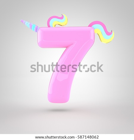 cute unicorn pink number 7 different stock illustration 587148062