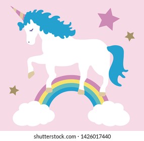 Cute Unicorn Walking On Rainbow Sky Stock Illustration 1426017584