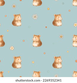 Cute vintage hamsters on vacation seamless pattern, watercolor whimsical texture in neutral colors - Powered by Shutterstock