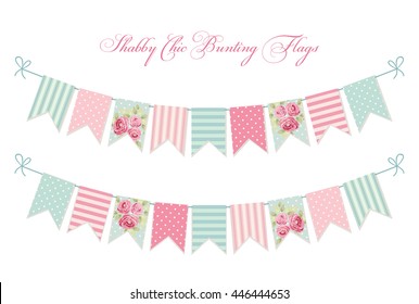 Party Banner Bunting Pink Green Floral Vintage Shabby Chic Garden Tea