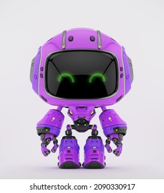 	
Cute violet bot with green digital eyes, 3d rendering