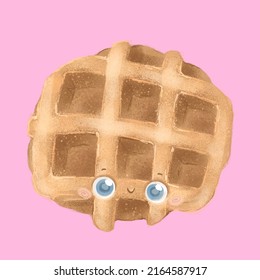 Cute Waffle Isolated On Pink Background